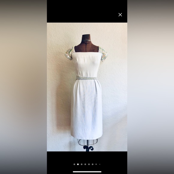 Vintage 1960’s Pat Sandler beaded white linen dress - Picture 5 of 10
